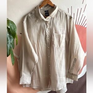 GAP Top Sheer Big Shirt Women’s Size L Button Down Lightweight Oversized Y2K